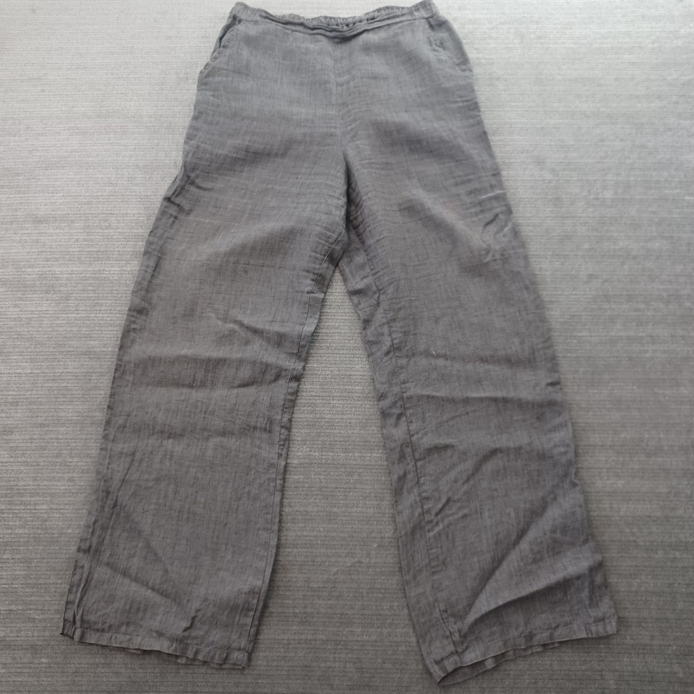 Match‎ Point Linen Pants Womens M Gray Artsy Wide Leg Lagenlook Lightweight